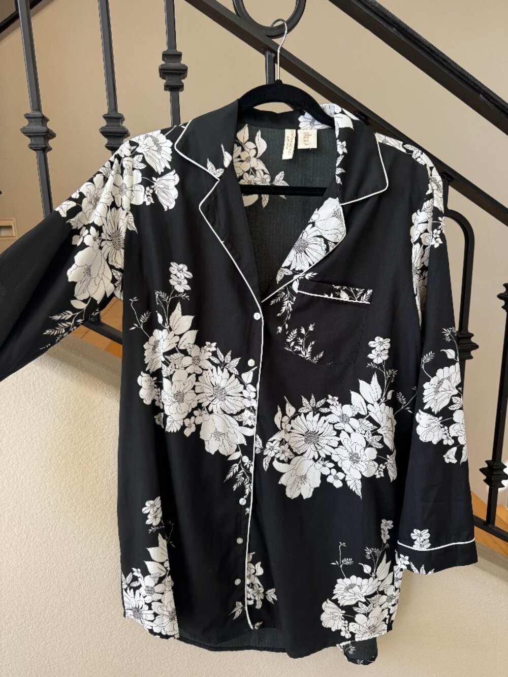 Cynthia Rowley Black & White Floral Nightshirt